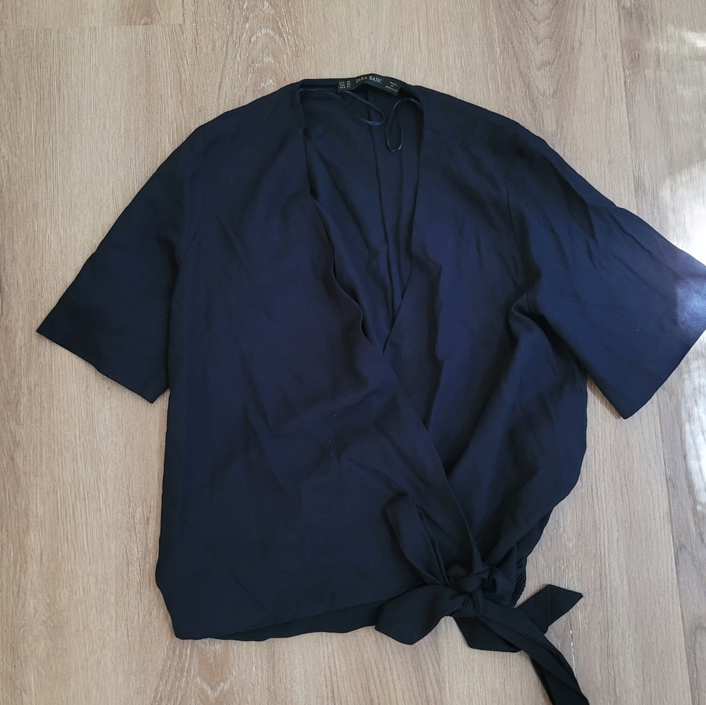 Zara Dark Blue Basic Blouse Xs - image 1